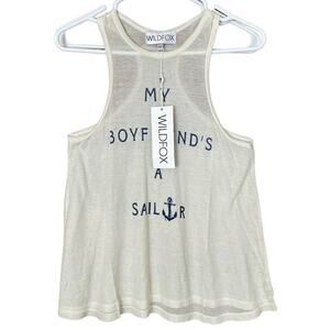 Wildfox My Boyfriend's A Sailor Ivory Racerback Tank Top Size Medium NWT